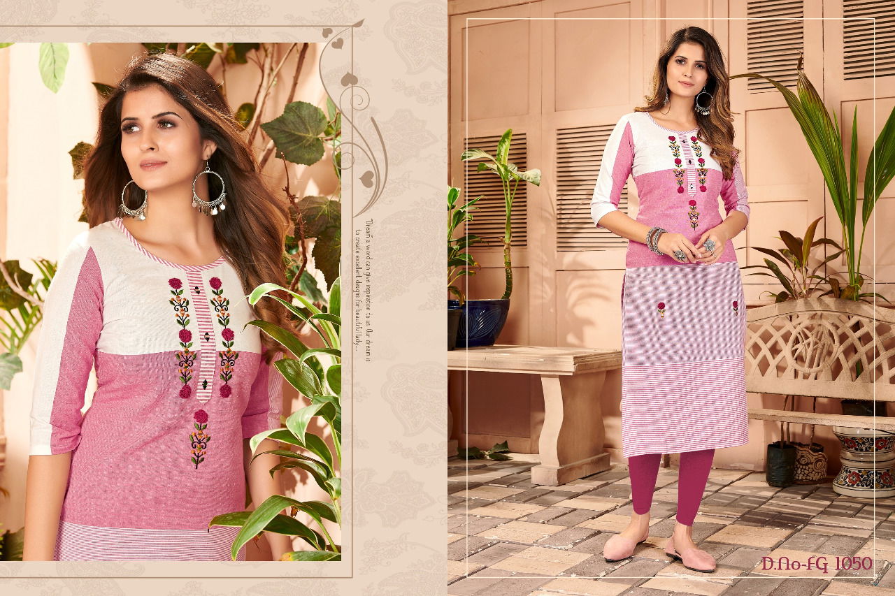 Fg Sunshine 1 Weaving Ethnic Wear Fancy Hand Work Embroidery Kurti Collection